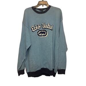 Vintage Y2K Ecko Unltd baby blue crewneck sweater. Size 2XL